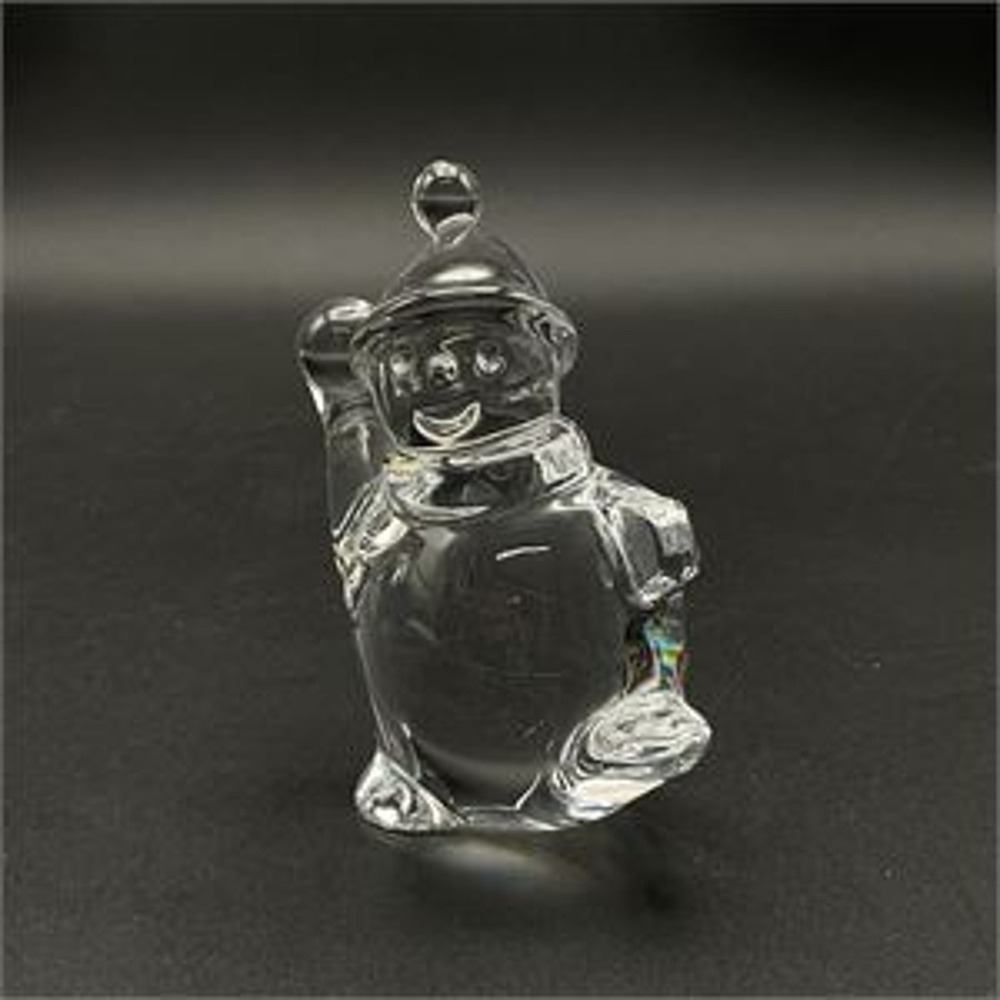 Vintage Baccarat Snowman Figurine Clear Crystal Art Glass France Christmas 1990s